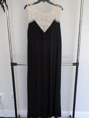 Black Maxi Dress with Cream Lace Yoke